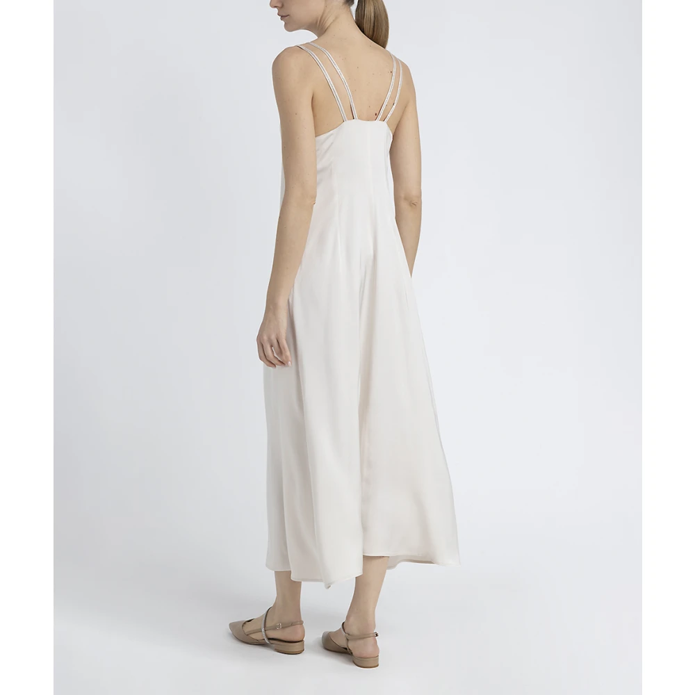PESERICO Viscose satijnen lange jurk Beige Dames