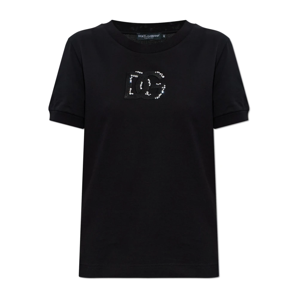 Dolce & Gabbana Women's Black T-Shirt With Logo - T-Shirts - S - Tops