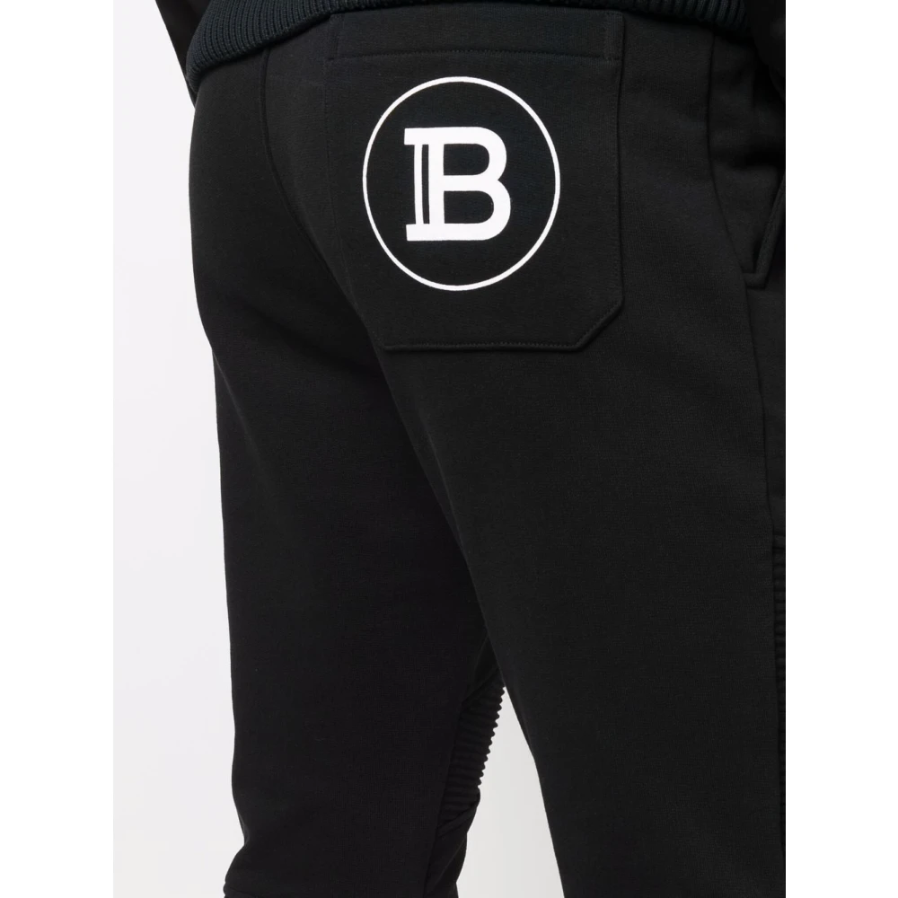Balmain Zwarte katoenen sweatpants met logo print Black Heren