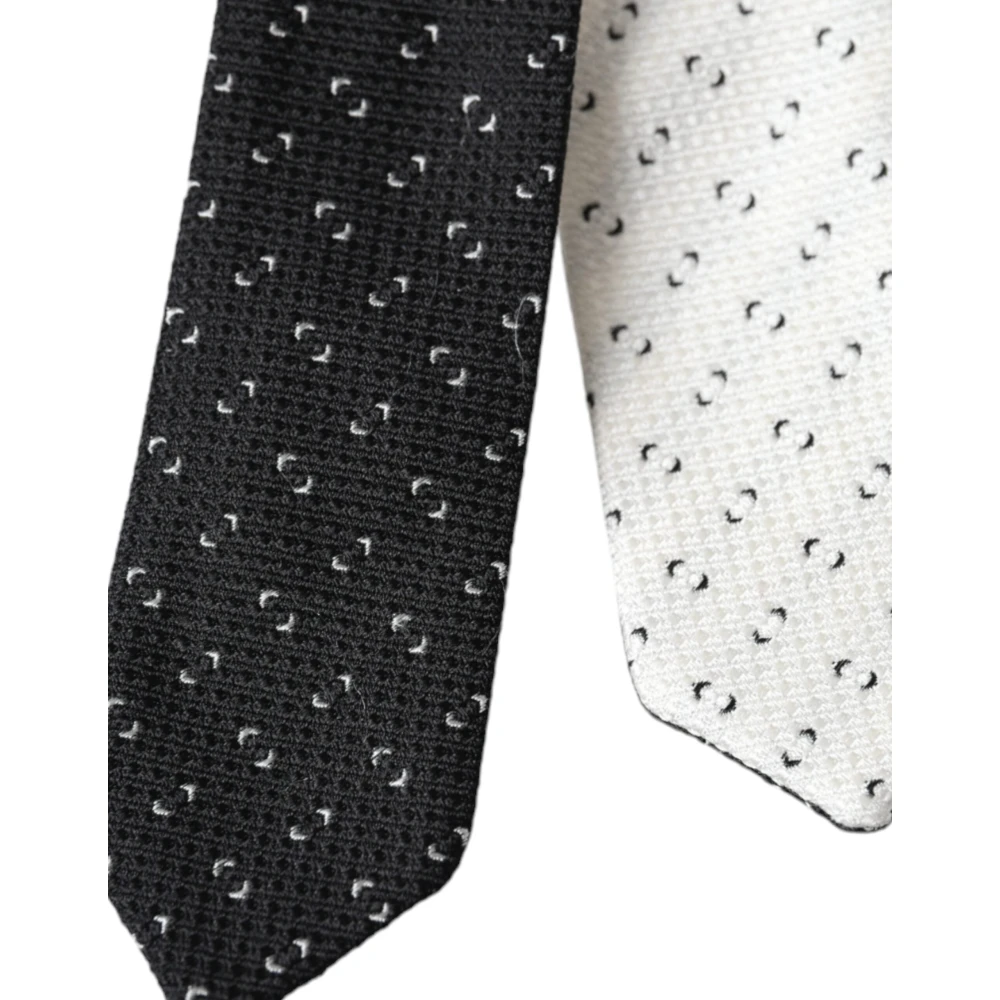 Dolce & Gabbana Zwart Wit Patroon Verstelbare Stropdas Black Heren