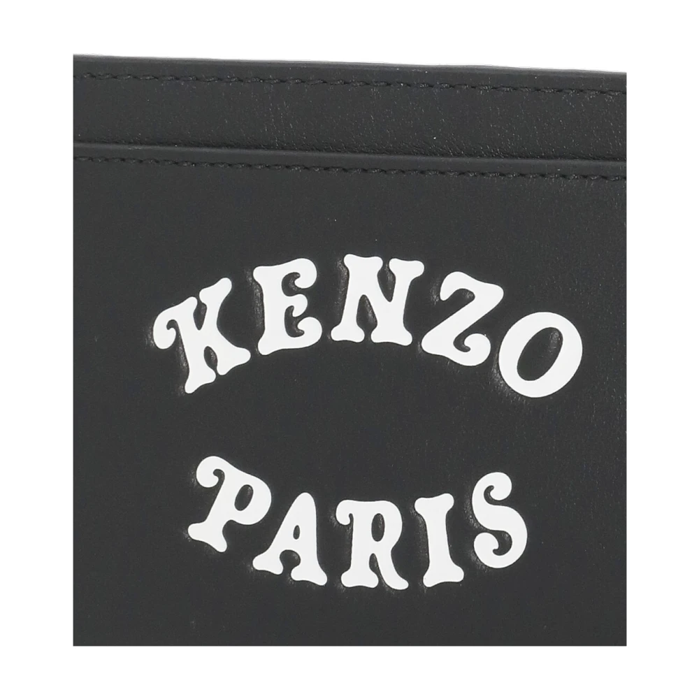 Kenzo Zwarte Leren Kaarthouder Portemonnee Black Heren
