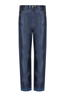 Laminerade Baggy Jeans i Blå Denim