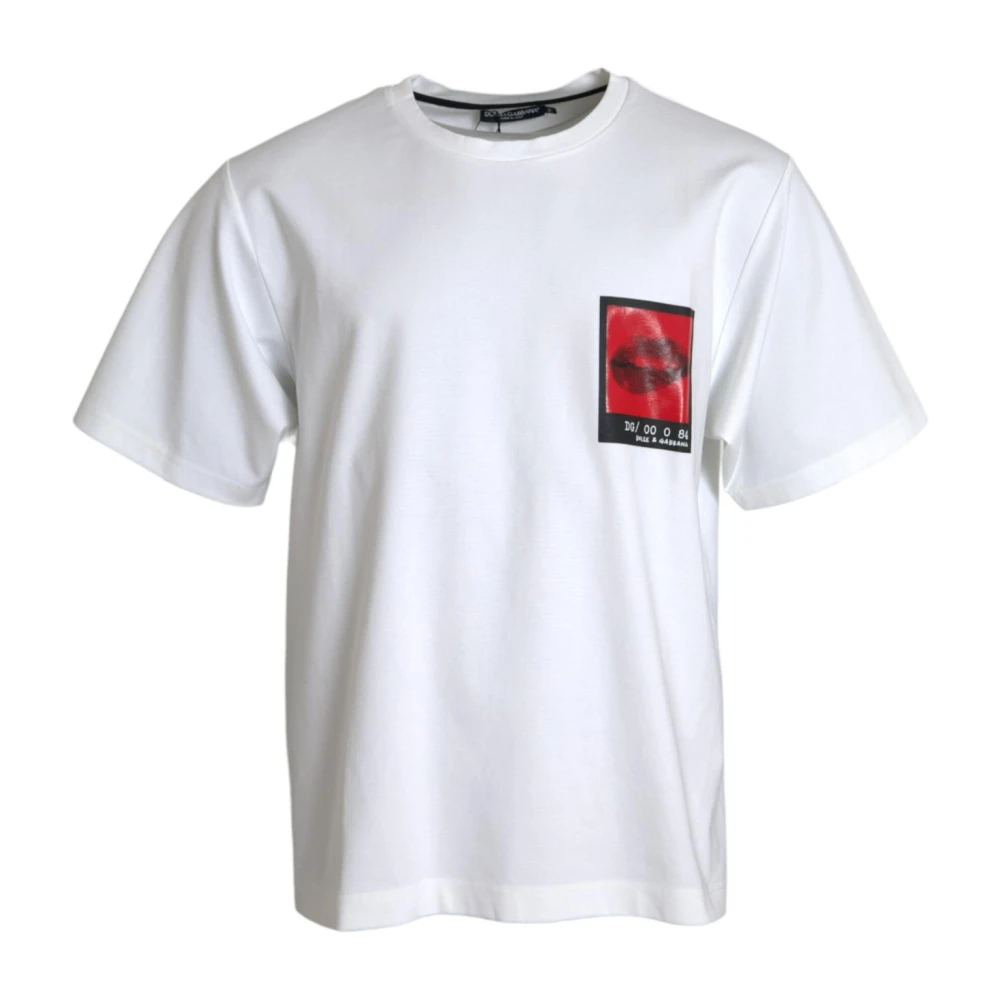 Dolce & Gabbana Wit Lips Print Crew Neck T-Shirt White Heren