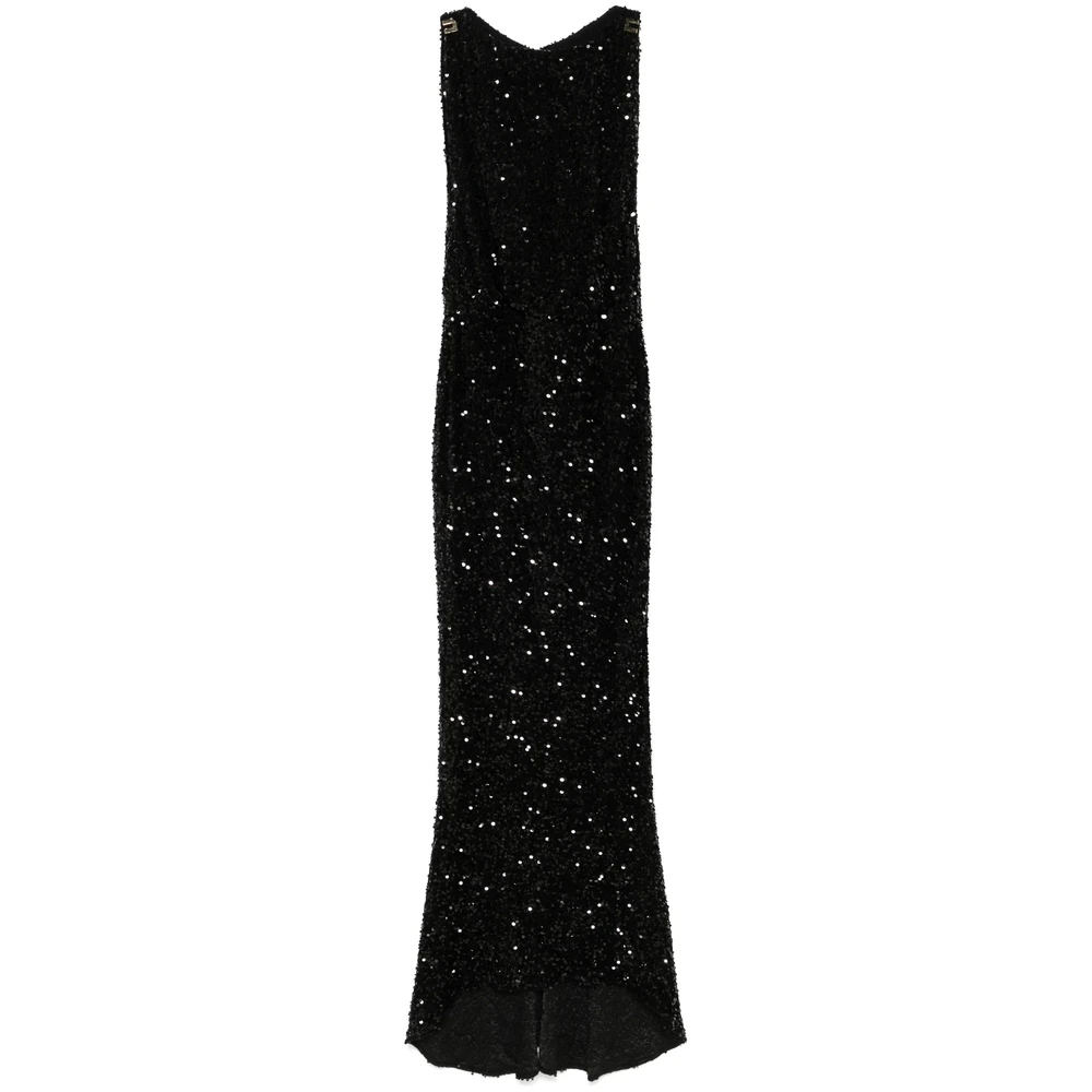 Elisabetta Franchi Zwarte Gedrapeerde Jurk met Logo Plaque Black Dames