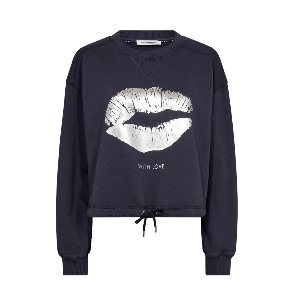 Co'Couture Crop Tie Cleancc Kiss Sweatshirt Blue Dames