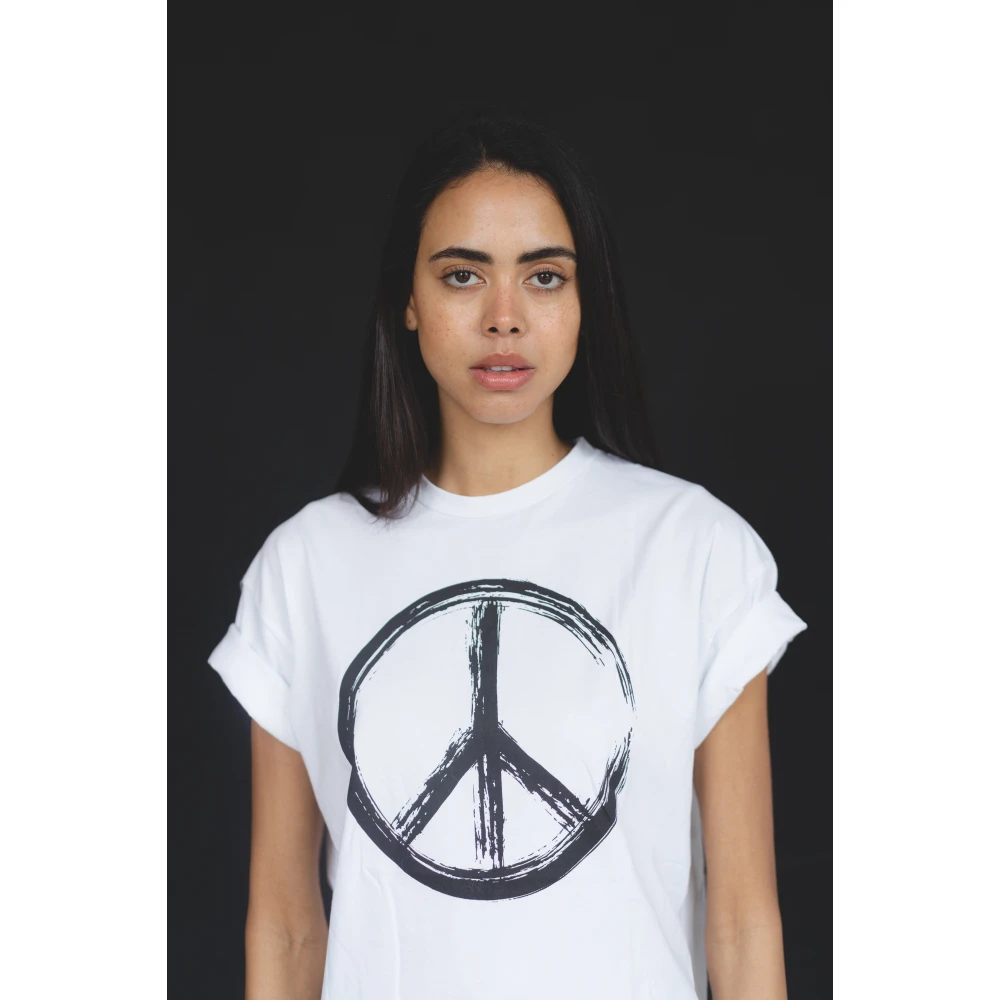 American Dreams Witte Peace Katoenen Cropped Tee White Dames