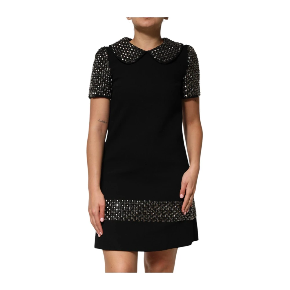 Dolce & Gabbana Women's Black Short Dresses,, Embellished Collared Mini Dress With Zipper 2XS