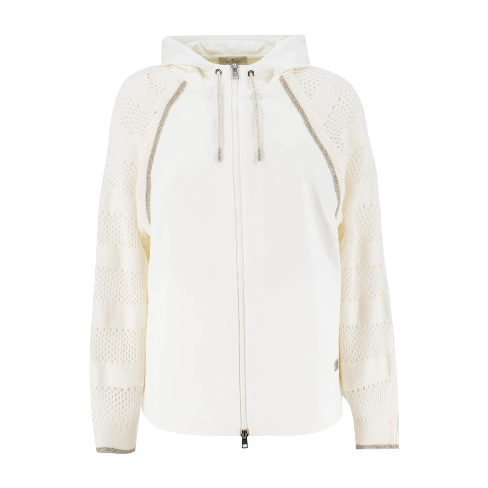 Panicale Gebreide Mouw Rits Hoodie Sweatshirt Beige Dames