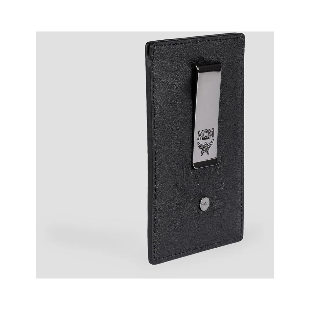 MCM Aren leren kaarthouder met Maxi-monogram en geldclip Black Dames
