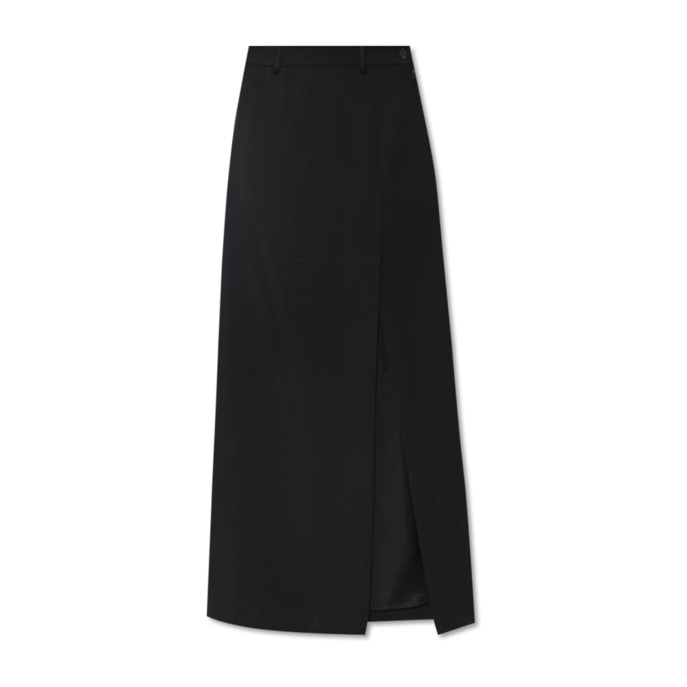 Balenciaga Zwarte Wol Gabardine Lange Rok Black Dames