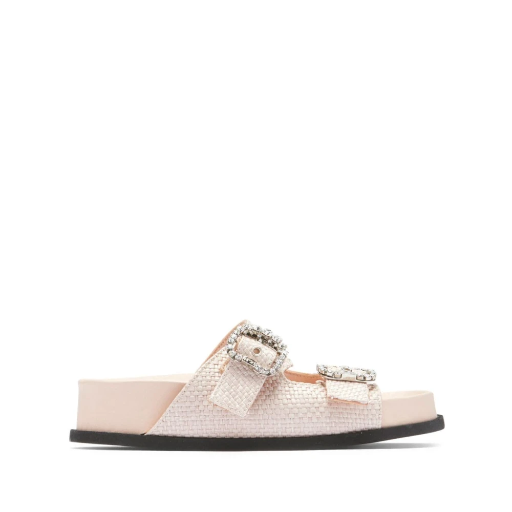 N21 Sliders, Female, 5 Uk, Braided Sandals With Crystal Buckles Pink
