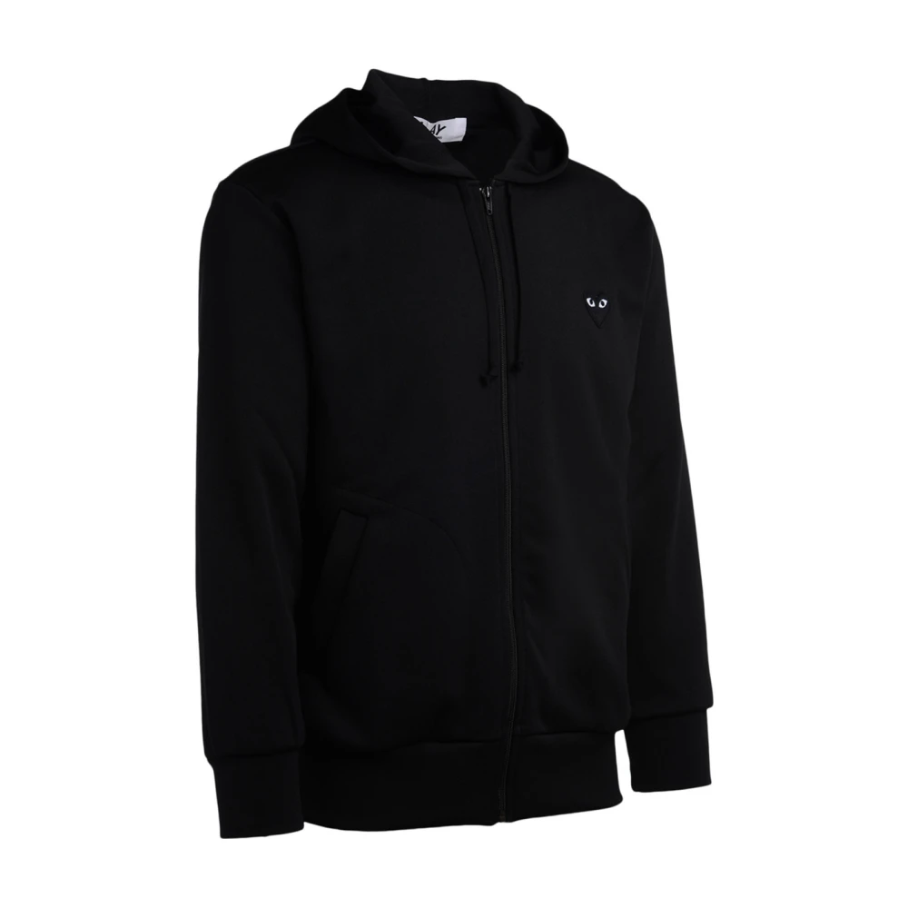Comme des Garçons Play Zwarte hoodie met hartlogo rits Black Heren