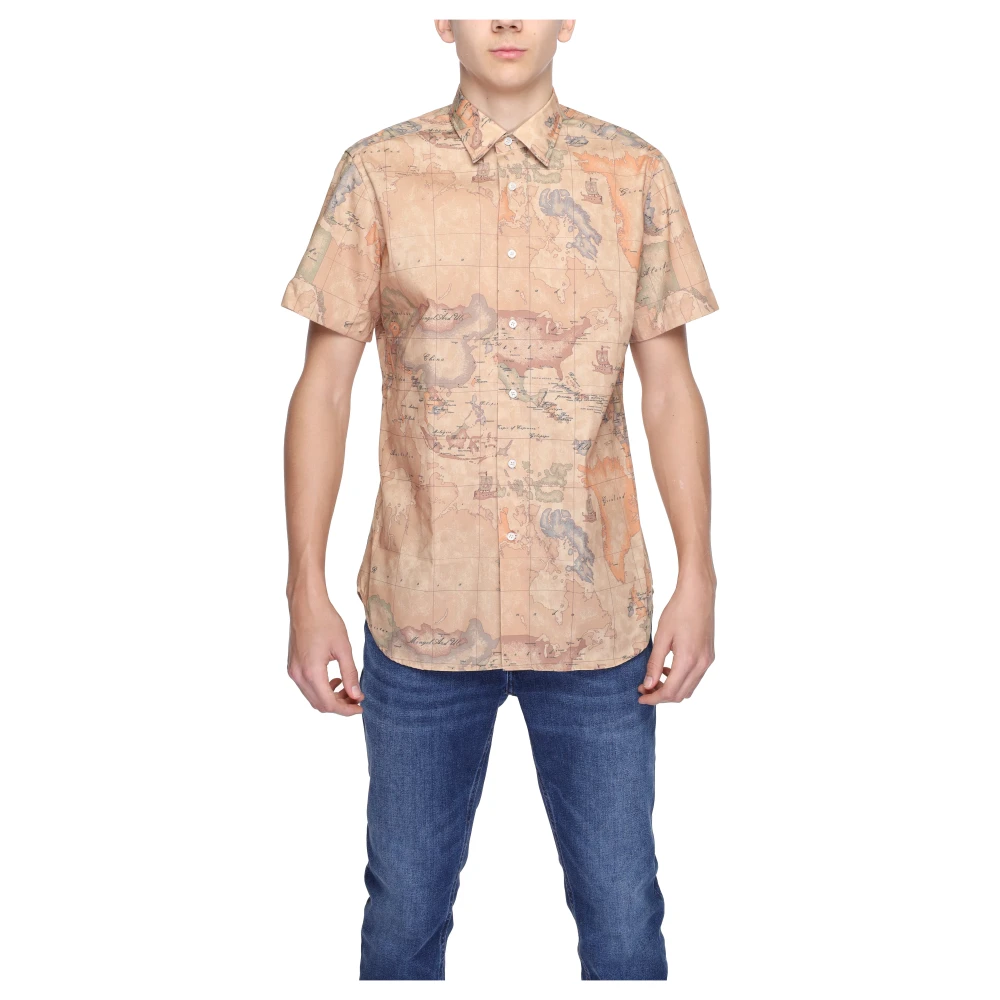 Alviero Martini 1a Classe Beige Bedrukt Shirt met Korte Mouwen Beige Heren