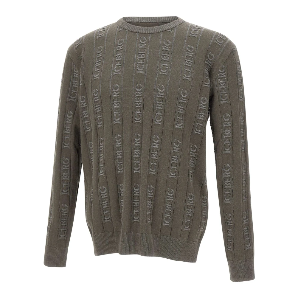 Iceberg Men's Gray Round-Neck Knitwear, S, Crew Neck Jumper With Logo