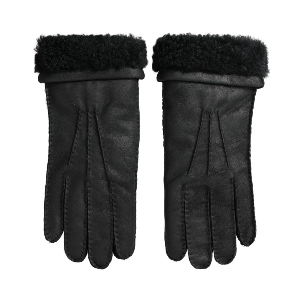 Dolce & Gabbana Elegant Black Leather Winter Gloves - Male - Gloves - Black - One Size - Accessories