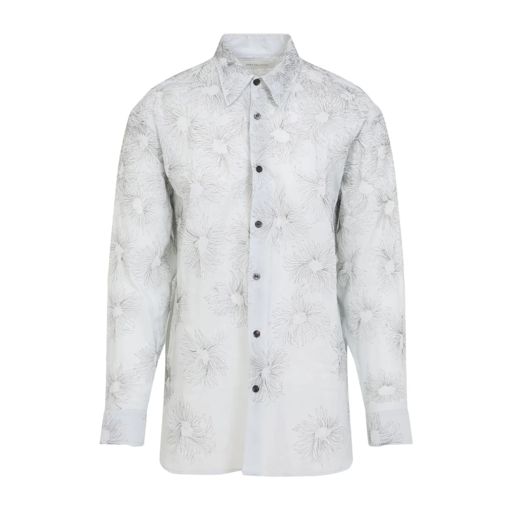Dries Van Noten Men's White Casual Shirts, M, Button-Up Shirt Straight Collar