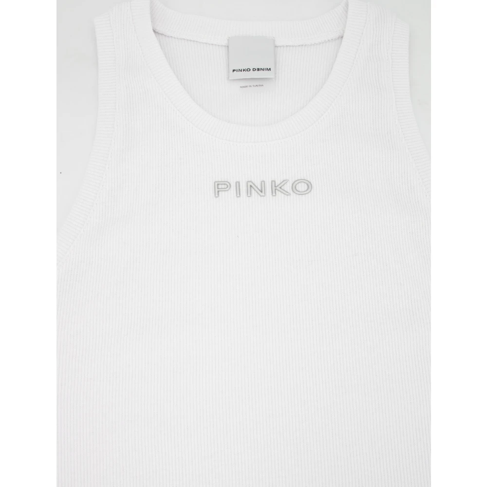 pinko Geribbeld Katoenen Hemdje White Dames