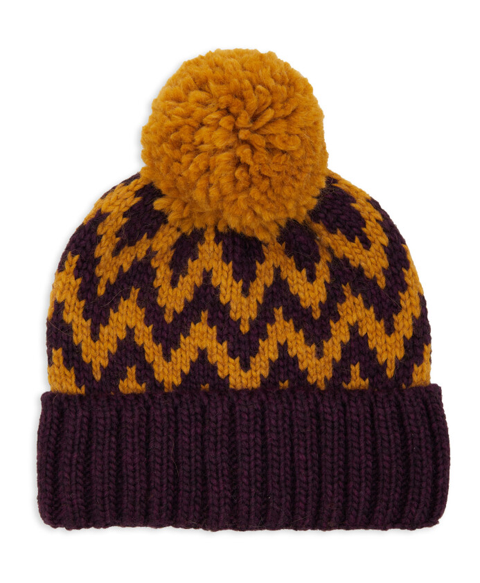 bonnet-unisexe-violet-avec-revers-pompon-et-motif-chevron