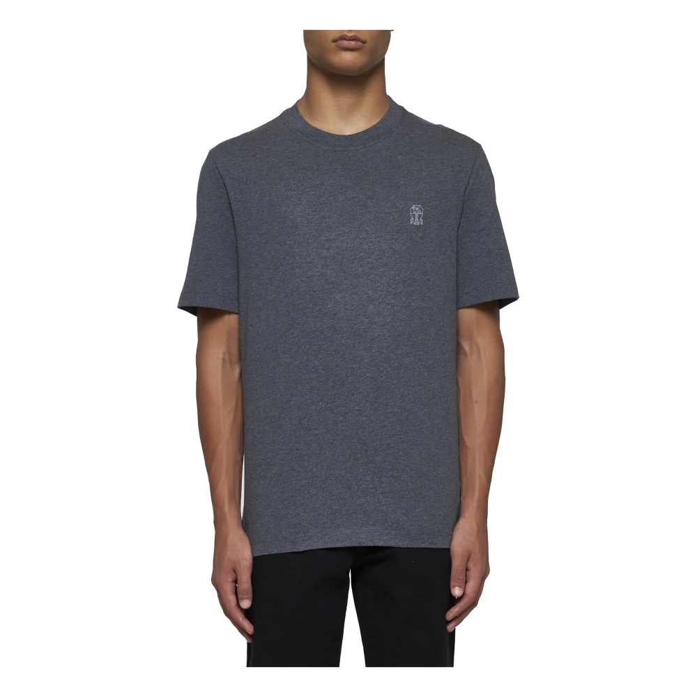 BRUNELLO CUCINELLI Gedrukte Crew Neck T-shirts en Polos Gray Heren