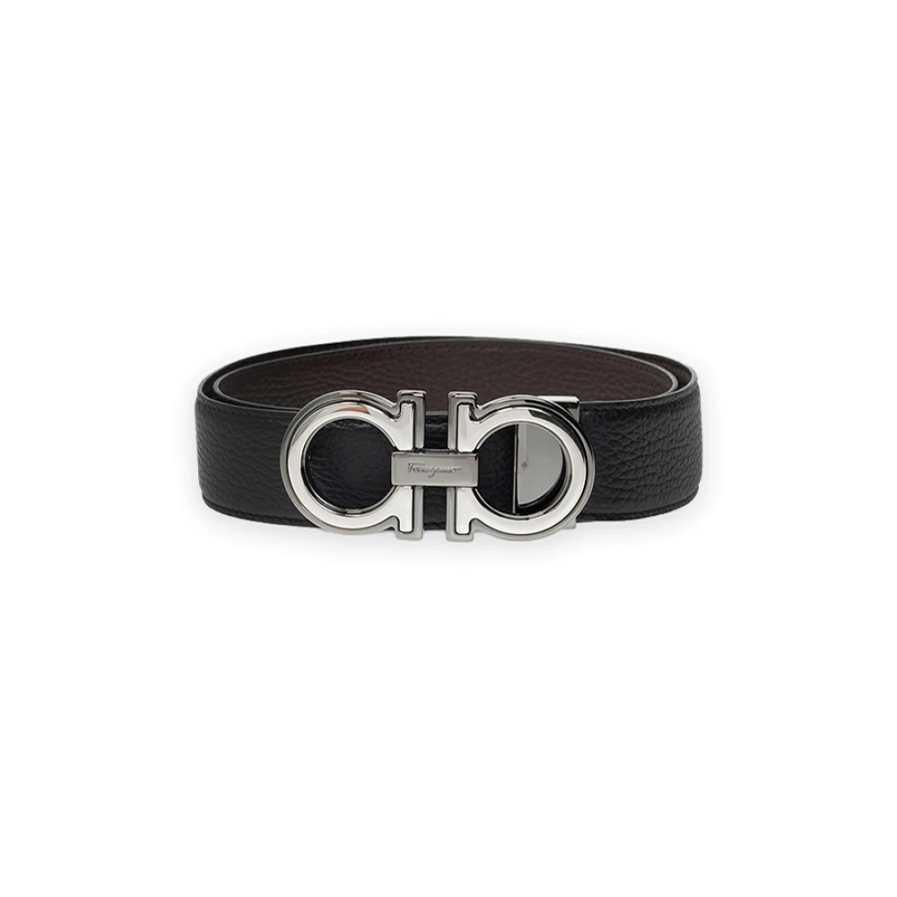 Ferragamo Men's Black Belts, 95 Cm, Reversible And Adjustable Gancini Belt