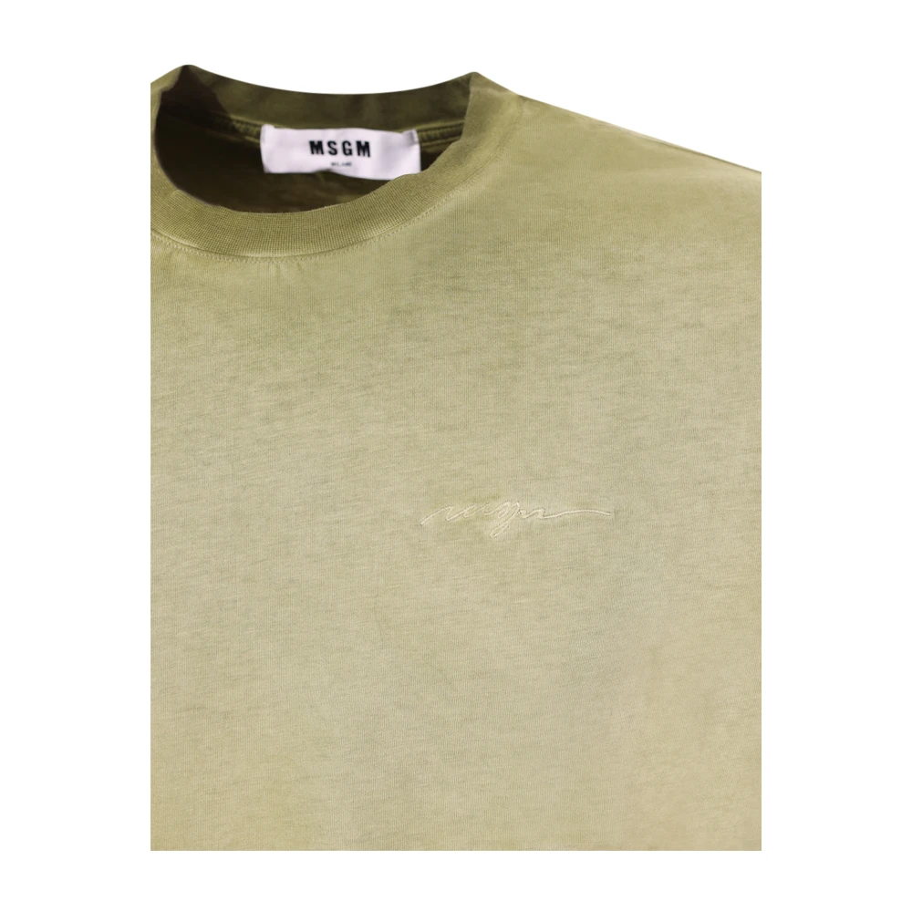 Msgm Groene Crew-neck T-shirt met Logo Green Heren