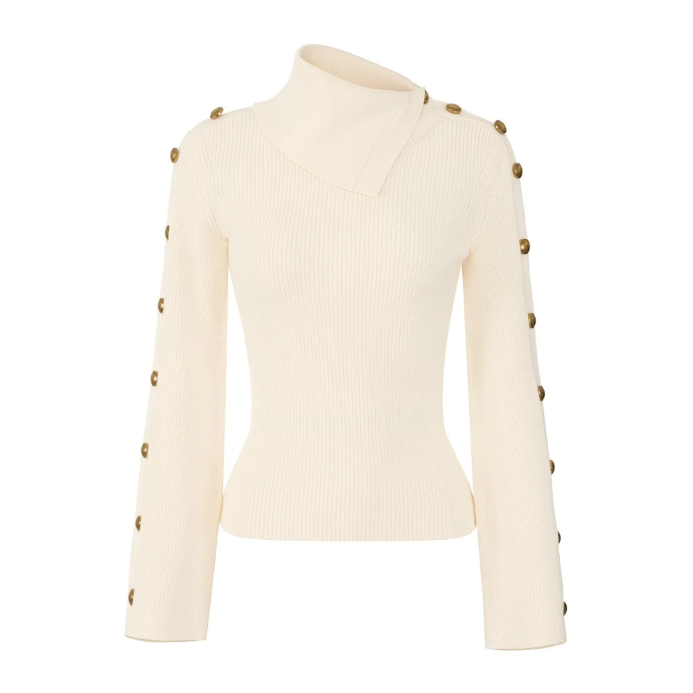 Elisabetta Franchi , Turtlenecks, Female, Beige, M, Knit Pullover With Jewel Buttons