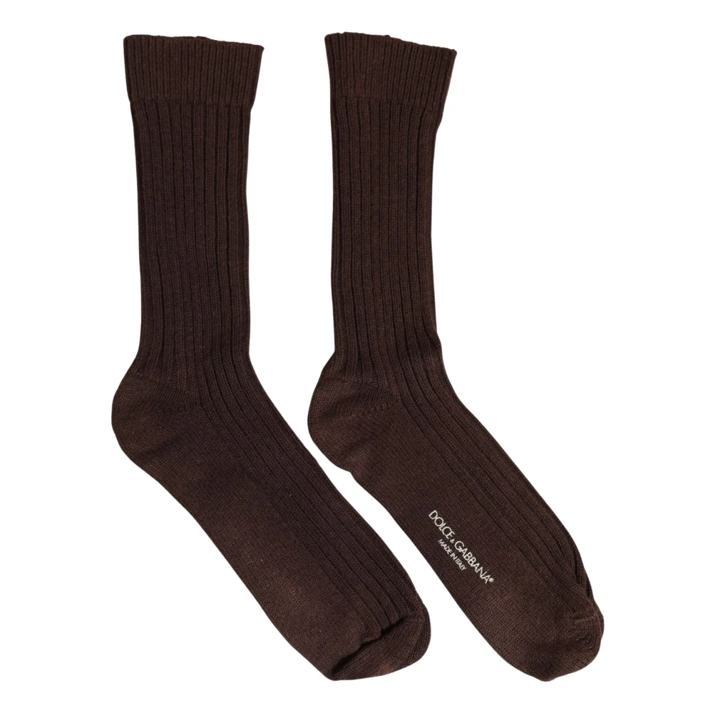 Dolce & Gabbana Dark Brown Wool Dg Logo Mid Calf Accessory Socks - Unisex - Socks - Brown - One Size - Underwear - Image 1