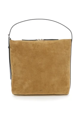 Beige Mocka och Slätt Läder Väska