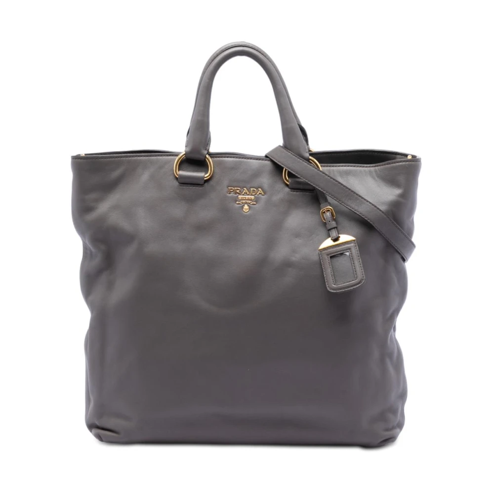 Prada Vintage Women's Gray Pre-Owned Leather Tote Bag