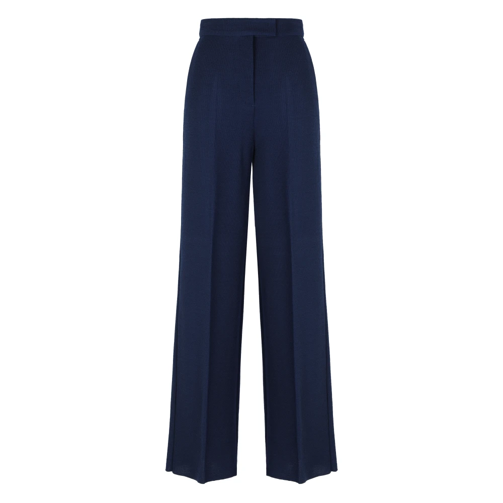 Max Mara Women's Blue Wide Trousers, Xs, Wool Piqué Trousers