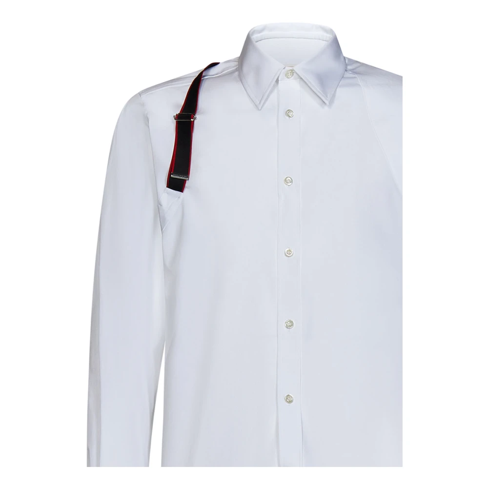 alexander mcqueen Witte Stretch Katoenen Overhemd met Logo Tape Detail White Heren