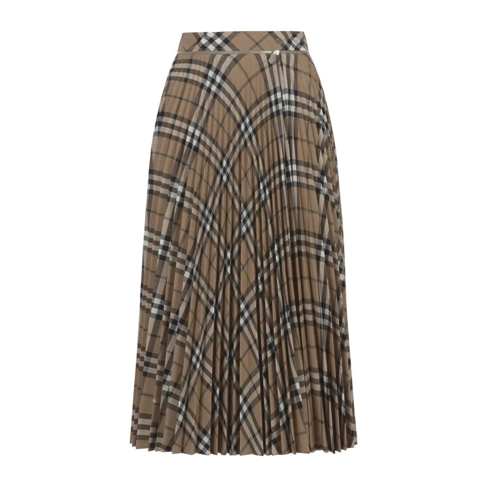 Burberry Geruite Geplooide Wollen Rok Brown Dames
