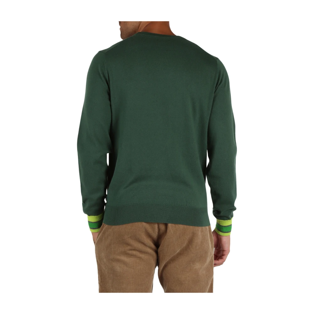 Sun68 Merino Wol Katoen Trui Contrast Manchetten Green Heren