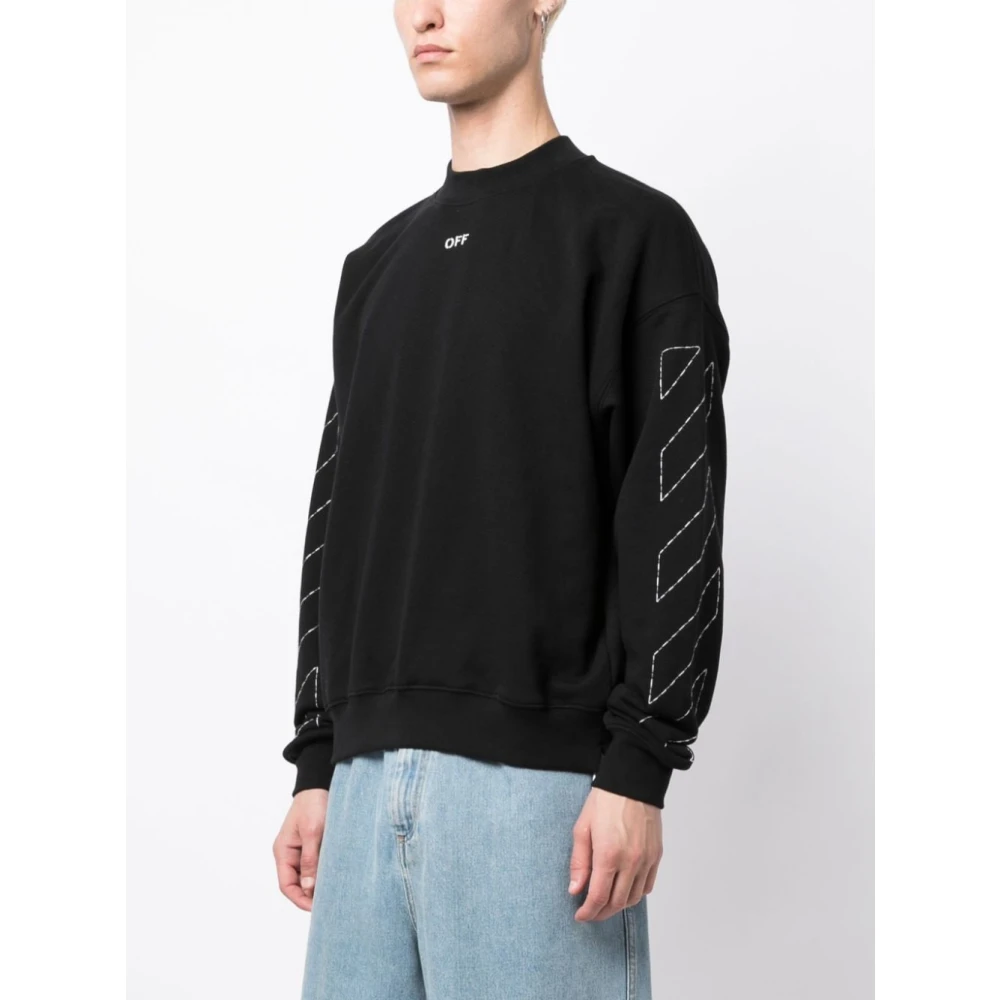 Off White Zwart Logo Print Sweatshirt Black Heren