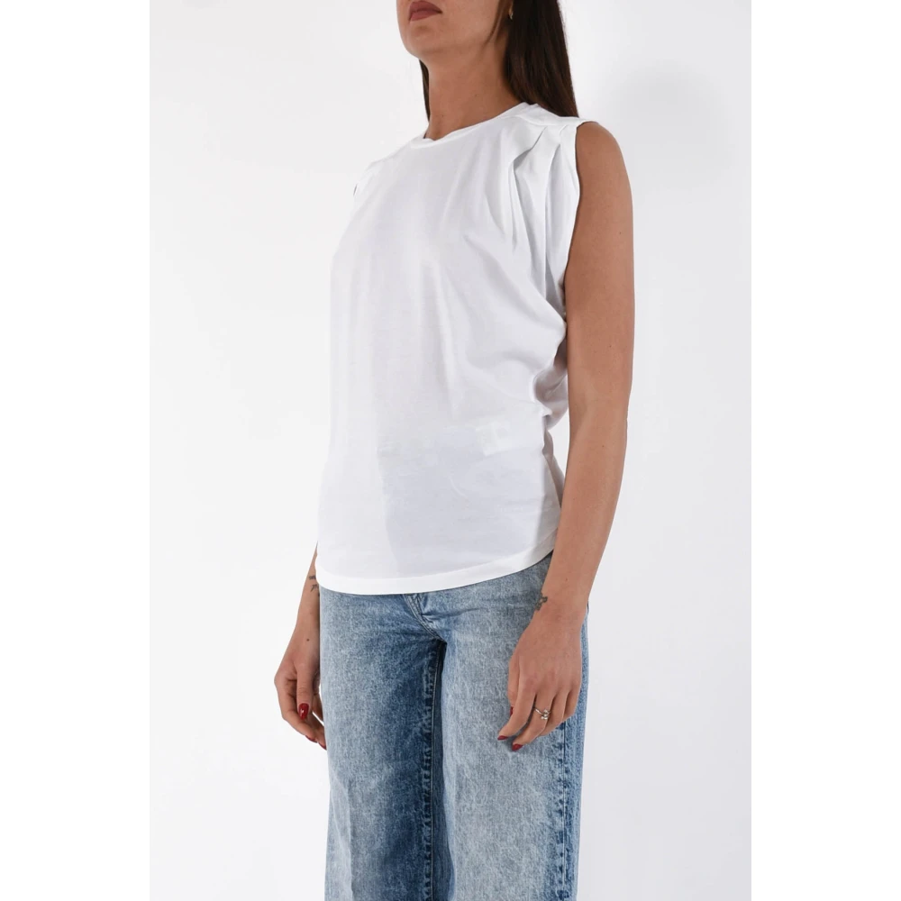Dondup T-shirt in vloeiend jersey met gewatteerde bandjes White Dames