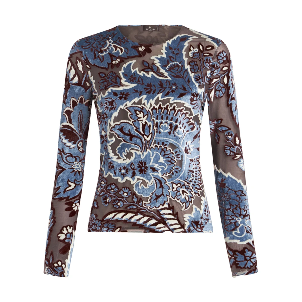ETRO Blauwe Bloemen Paisley Velvet Top Multicolor Dames