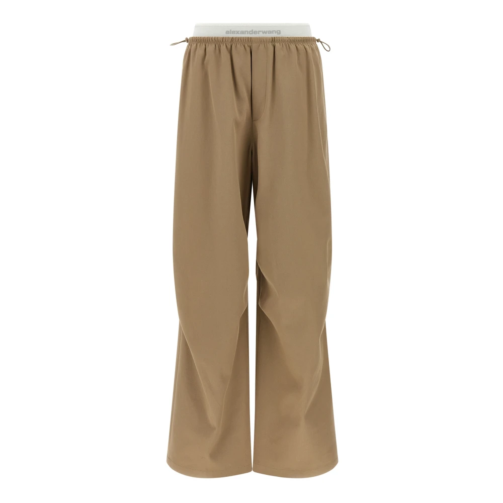 Alexander Wang Women's Beige Mid-Rise Track Pant - Wide Trousers - S - Trousers
