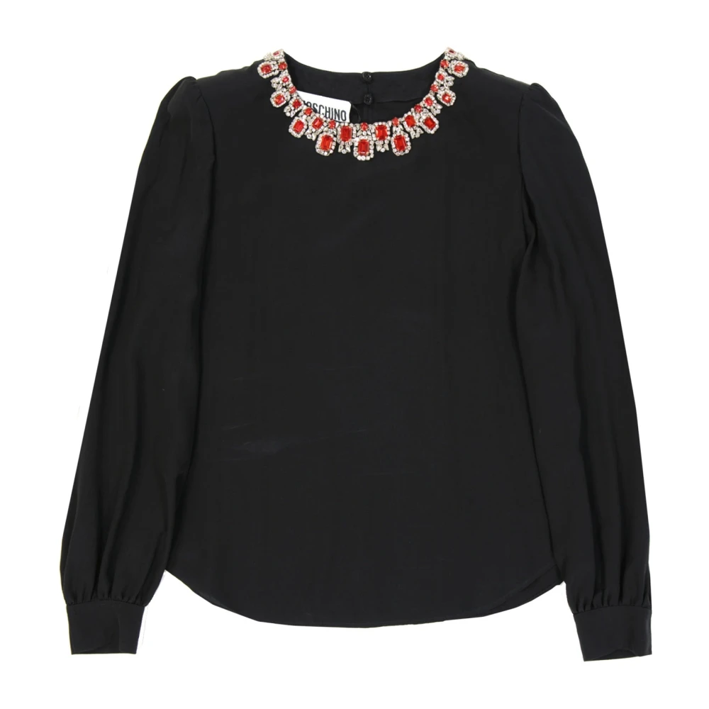 Moschino Zijden blouse met kristalversieringen Black Dames