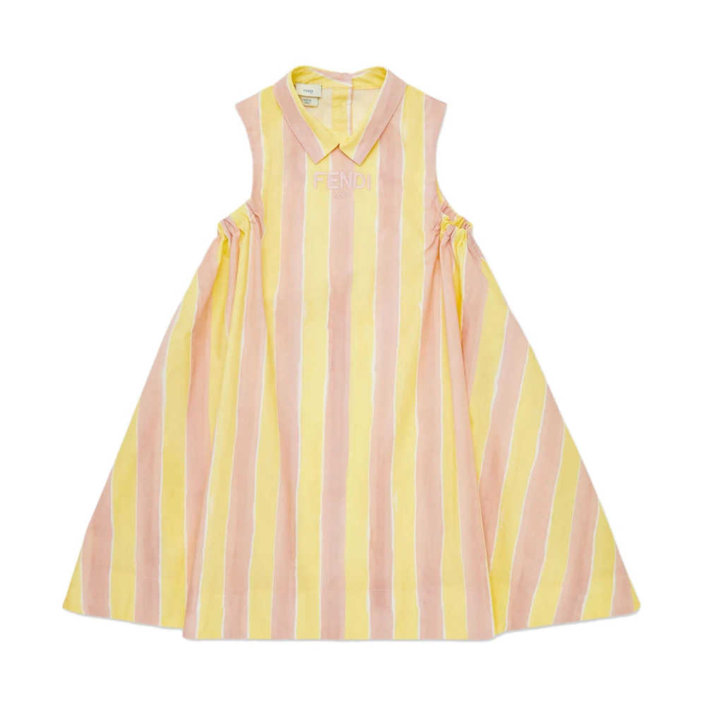 Fendi Girls Yellow Colorful Junior Poplin Dress Size 3 Y