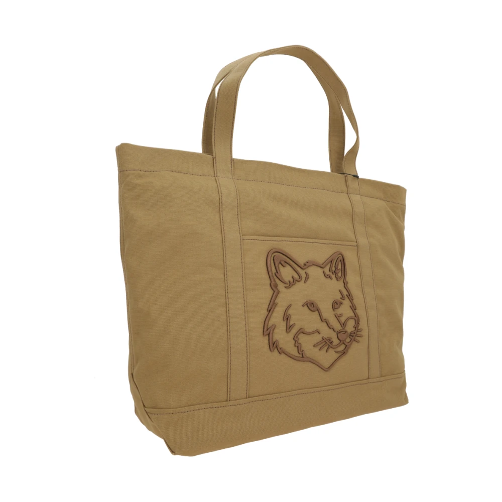 Maison Kitsuné Canvas tote tas met vos borduurwerk Green Heren