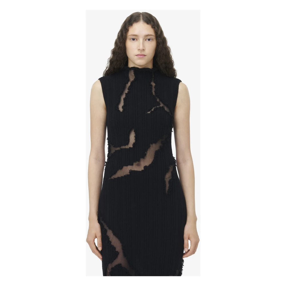 alexander mcqueen Zwarte Wollen Gebreide Midi Jurk Black Dames