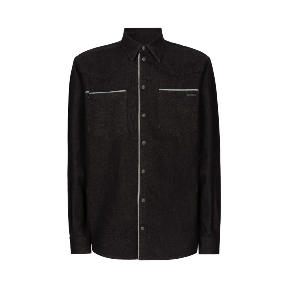 Dolce & Gabbana Contrasterende Trim Denim Overhemd Black Heren