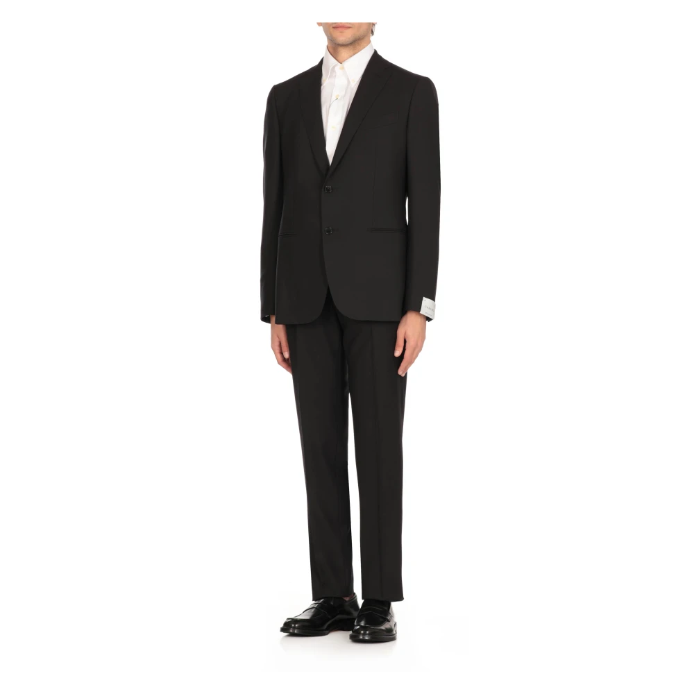 Caruso Zwart Wollen Pak Jas met Broek Black Heren