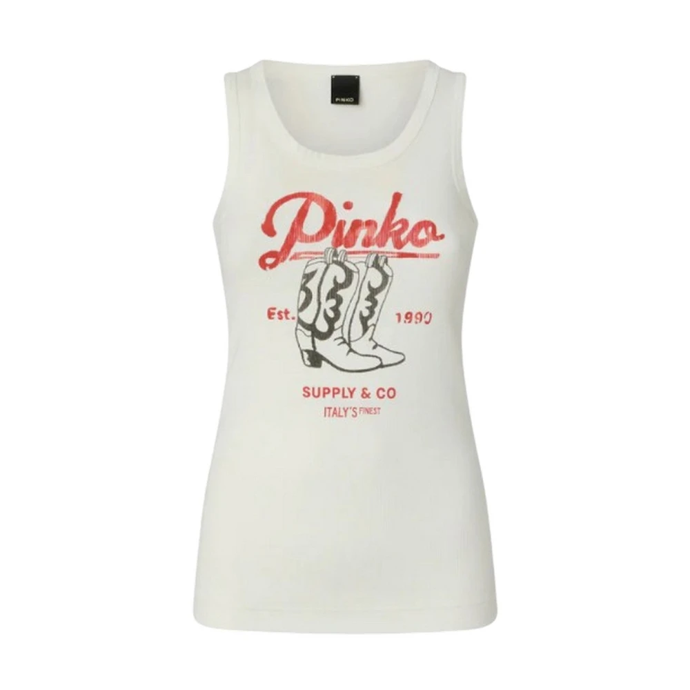 Pinko Vrouw Wit Tops Dames, M, Katoen, Budrio Tank Top