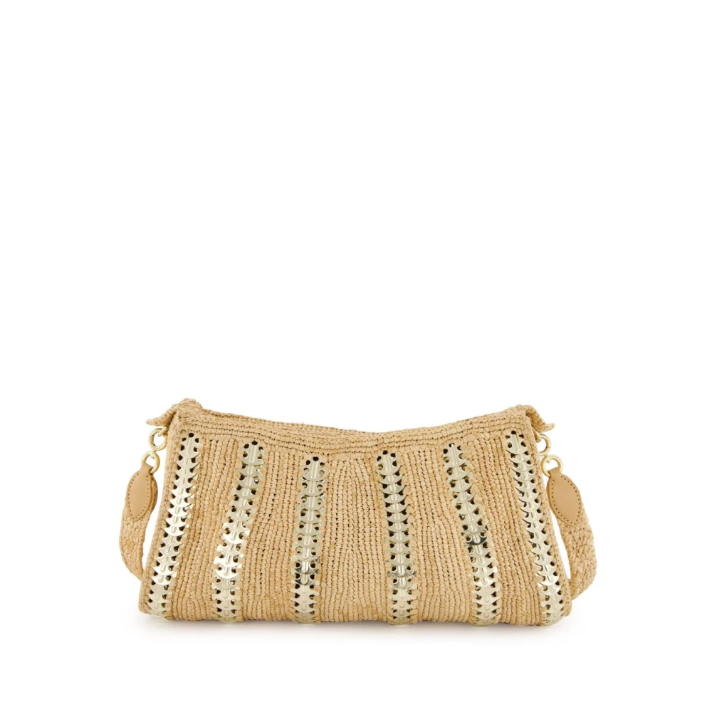 Paco Rabanne Beige Raffia Handtas met Zilveren Inzetstukken Beige Dames