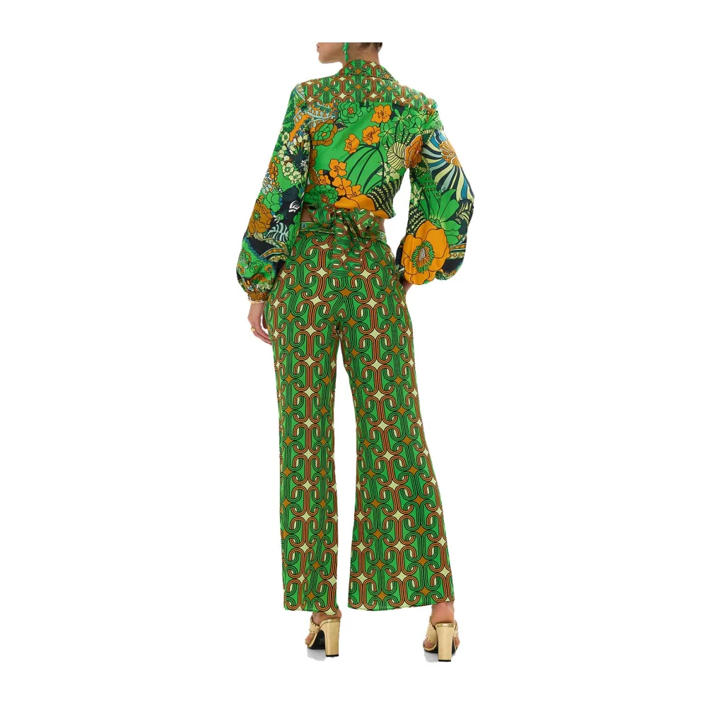 Camilla 70's Geïnspireerde Groene Geometrische Flare Broek Multicolor Dames