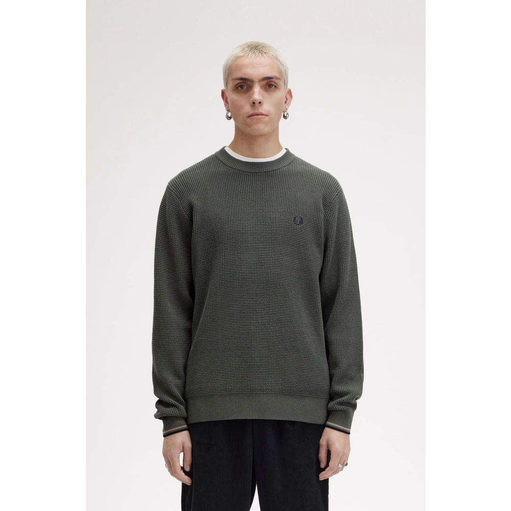Fred Perry Groene Waffle Stitch Trui Green Heren