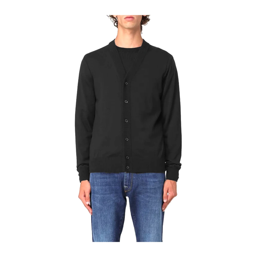 Paolo Pecora Zwarte Wollen Vest Ribboord Black Heren