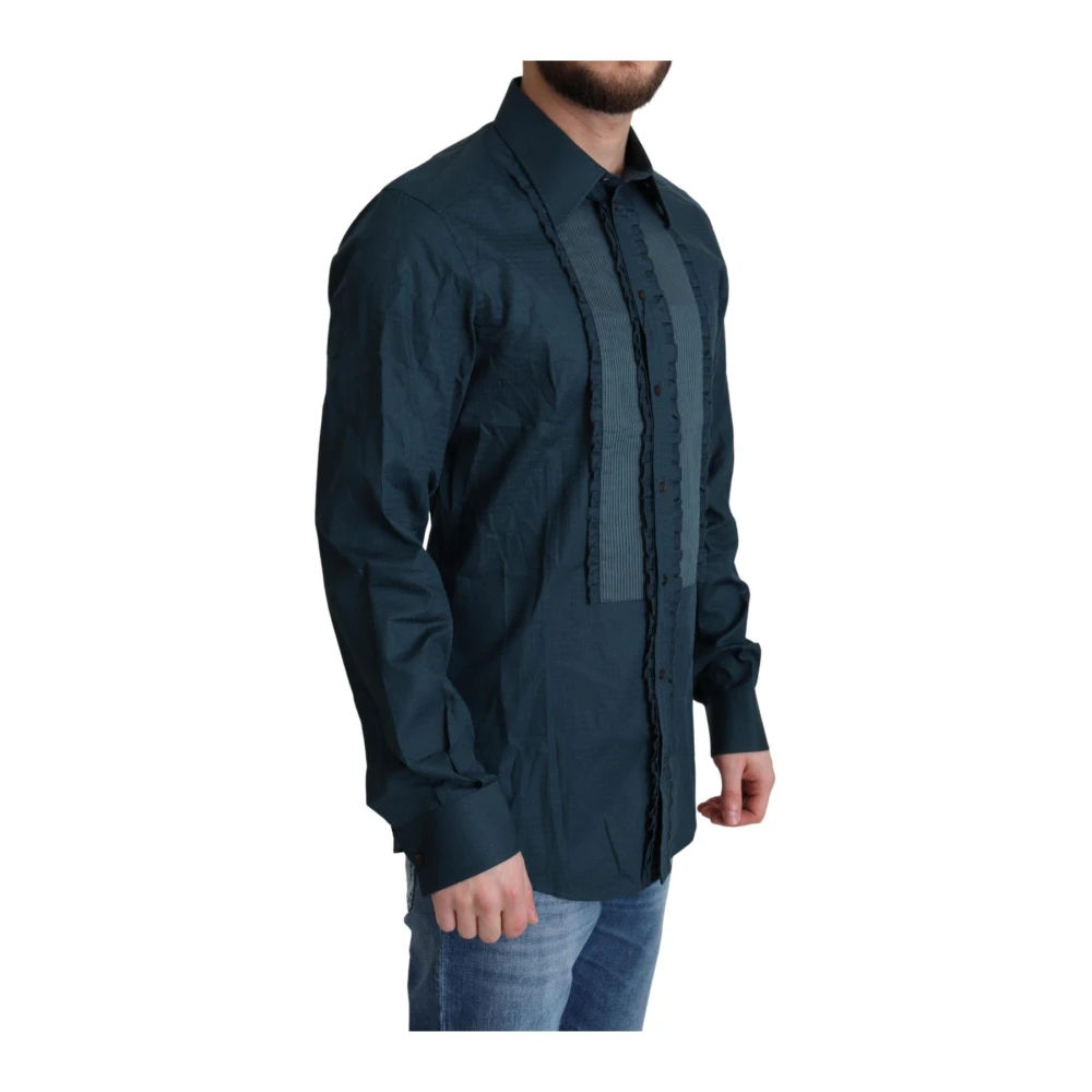 Dolce & Gabbana Men's Blue Tuxedo Shirt With Ruffles