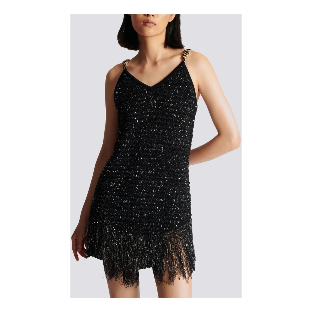 Balmain Franje lurex tweed jurk Black Dames